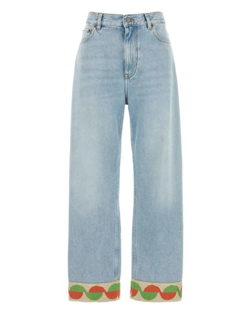 Valentino Garavani Blue Jacquard-Trim Jeans