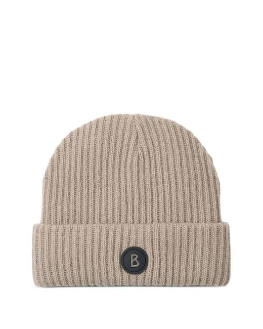 Bogner Natural Gustav Ribbed Logo-Patch Beanie Hat for men