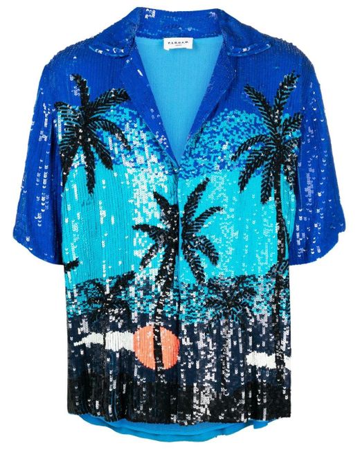 P.A.R.O.S.H. Blue Graphic-print Sequin-embellished Shirt for men