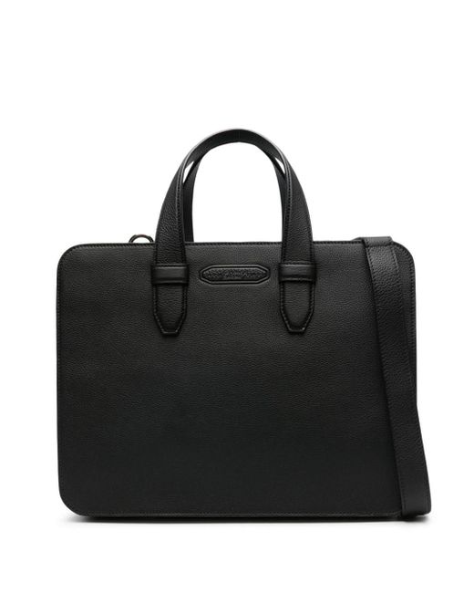 Brioni Black Logo-embossed Leather Briefcase for men