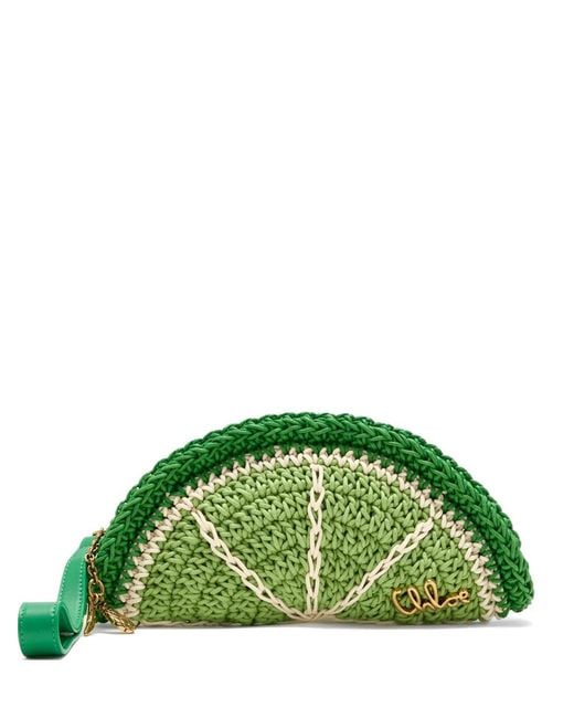 Chloé Green Crochet-Knit Clutch Bag