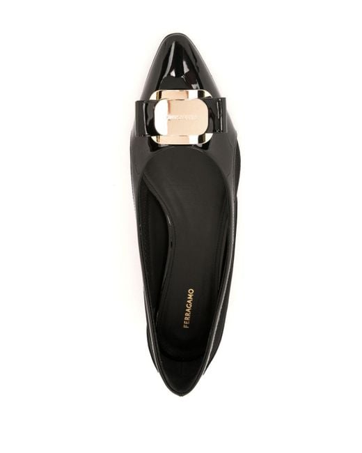 Ferragamo Black Vara Mesh-paneling Ballerina Shoes