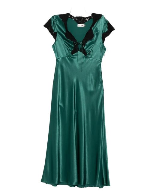Rixo Green Amari Lace-Trimmed Satin Dress