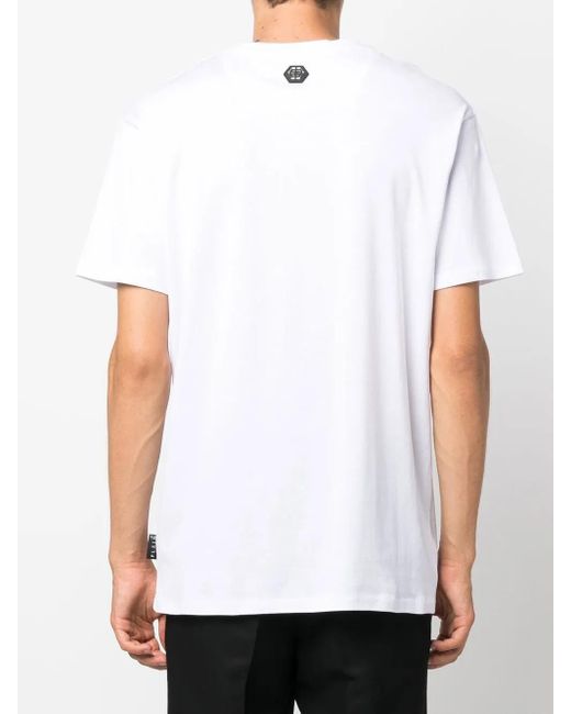 Philipp Plein White V-Neck Logo T-Shirt for men