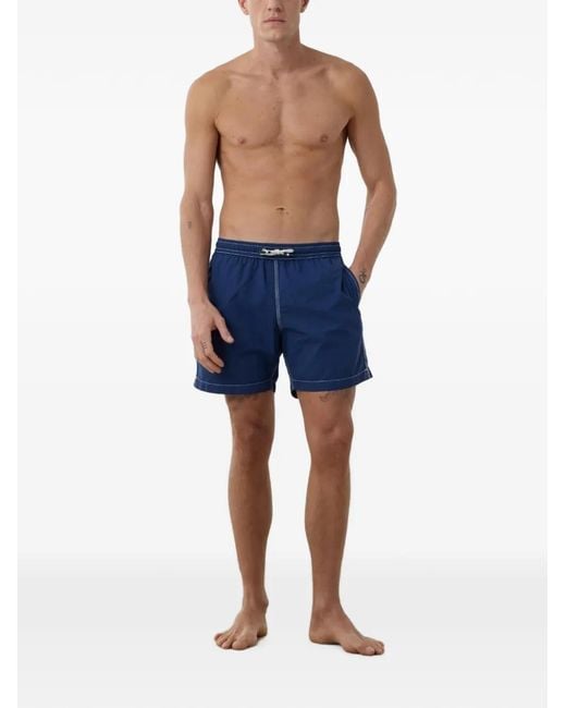 Hartford Blue Contrast-Stitch Drawstring Swim Shorts for men