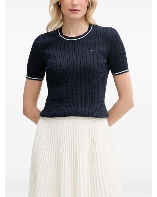 Lacoste Blue Cable-Knit Short-Sleeve Sweater