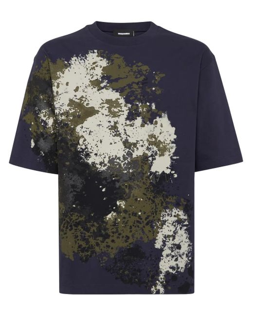 DSquared² Blue Paint-Splatter T-Shirt for men