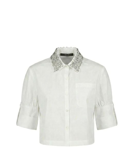 Toccin White Zadie Crystal-Embellished Crop Shirt