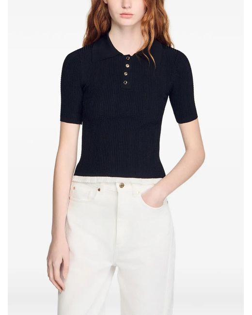 Sandro Black Knit Polo Shirt