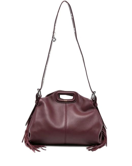 Bolso shopper de piel con flecos Maje de color Purple