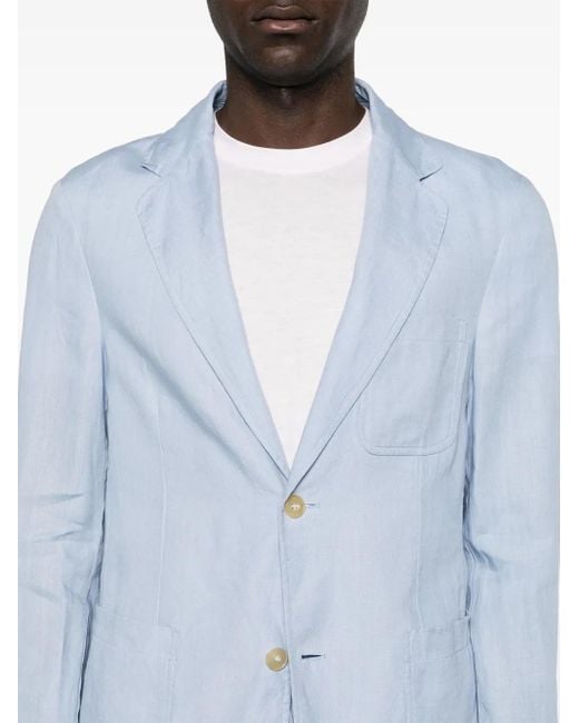Canali Blue Single-Breasted Linen Blazer for men