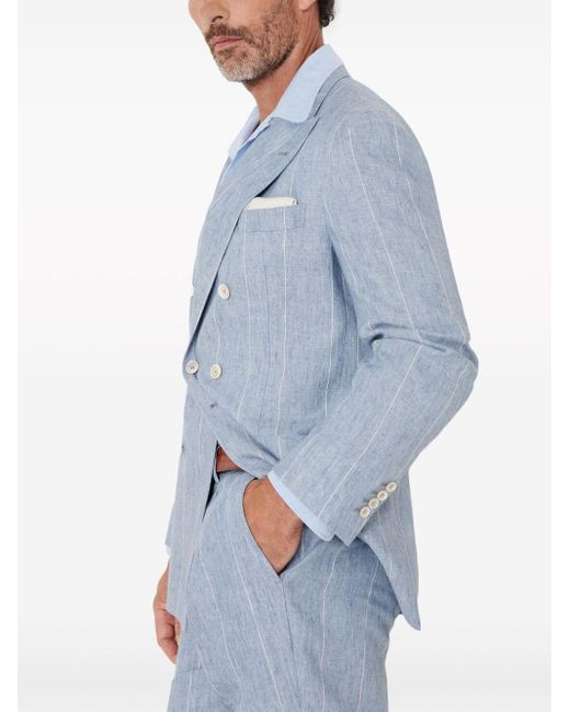 Brunello Cucinelli Blue Stripe-print Linen Blazer for men