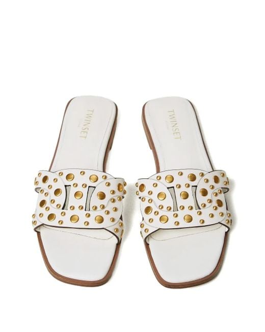 Twinset White Stud-Embellished Slides