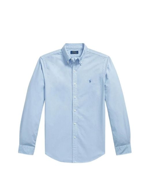 Polo Ralph Lauren Blue Slim Fit Garment-Dyed Oxford Shirt for men
