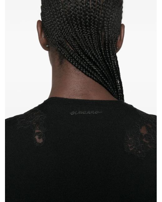 ERMANNO FIRENZE Black Lace-Trim V-Neck Sweater