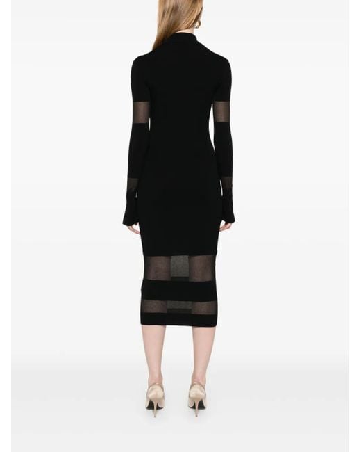 Patrizia Pepe Black Semi Sheer-Panel Midi Dress