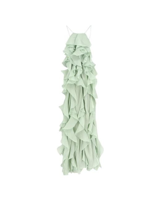 ACTUALEE Green Ruffled-Detail Sleeveless Maxi Dress