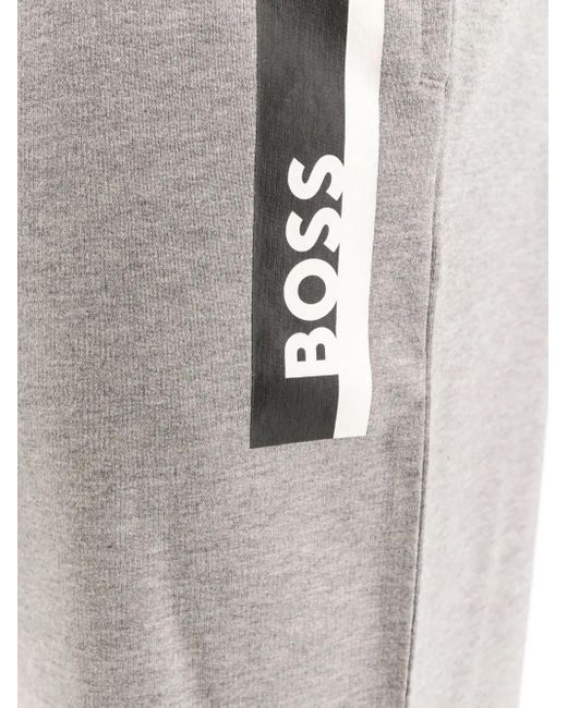 Boss Gray Stripe-Print Cotton Track Pants for men