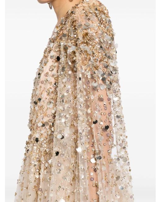Jenny Packham Natural Alondra Sequin-embellished Cape Gown