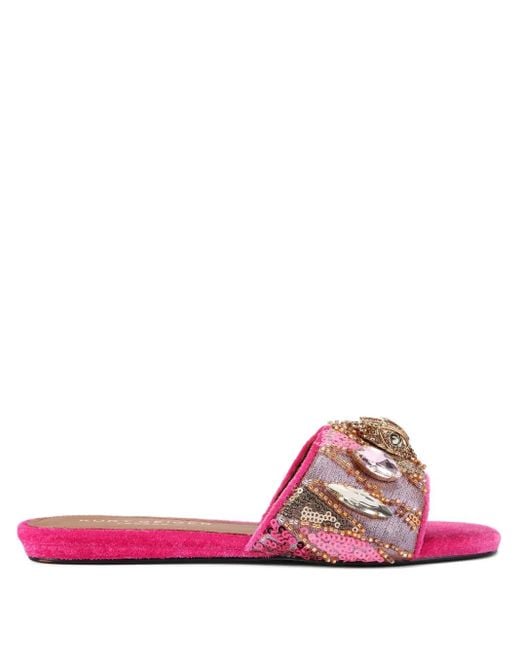 Kurt Geiger Pink Kensington Sequin-Embellished Eagle-Head Loafers