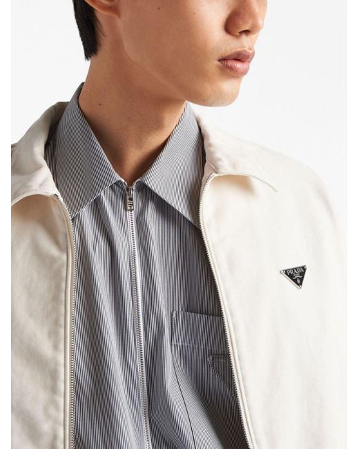 Veste en coton à logo triangle Prada pour homme en coloris White