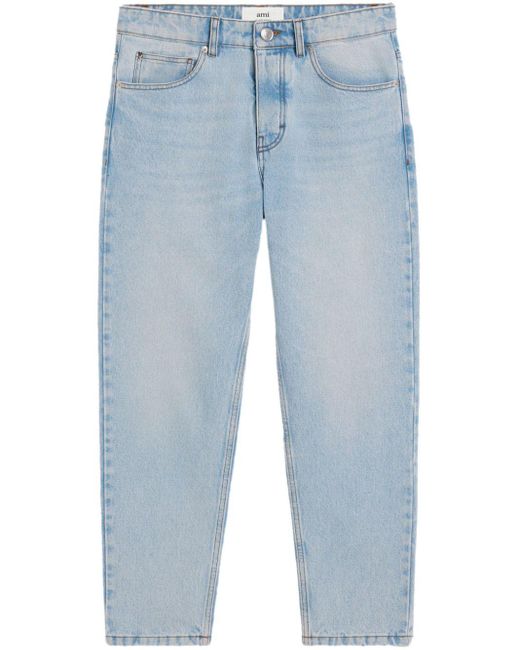 AMI Blue Low-rise Cropped Jeans for men