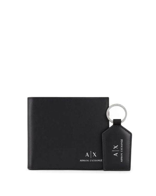 ARMANI EXCHANGE Black Logo-Stamp Wallet & Keyring Set for men