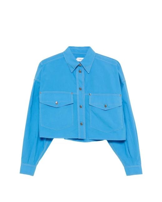 Versace Blue Cotton-Poplin Crop Shirt Jacket