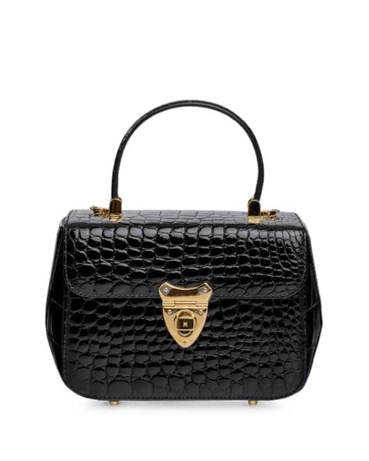 Kwanpen Black Crocodile-Effect Top-Handle Tote Bag