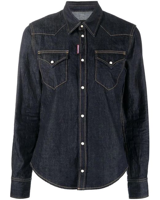 DSquared² Blue Western-Inspired Denim Shirt With Dual Chest Pockets