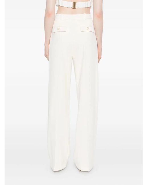 Elisabetta Franchi White Belt-Loops Pleated Trousers