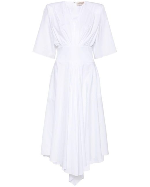 Alexandre Vauthier Poplin Shoulder-pads Midi Dress White