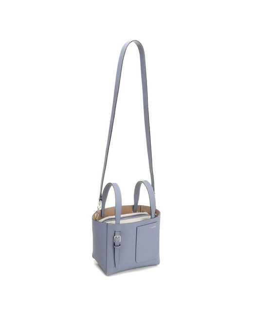 Valextra Blue Mini Sac Cabas À Détail Signature