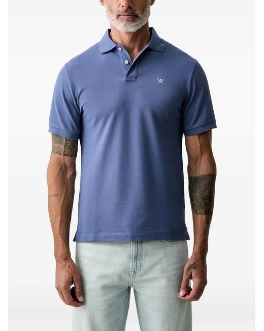 Hackett Blue Logo-Embroidered Buttoned Polo Shirt for men