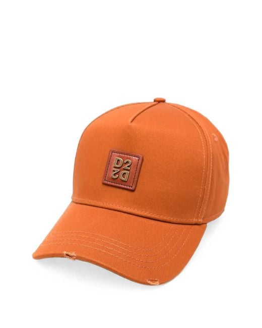 DSquared² Orange Logo-Patch Distressed Baseball Cap for men