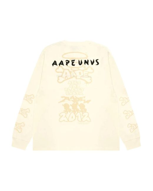 Aape By A Bathing Ape Natural Graphic-Print Long-Sleeve T-Shirt for men