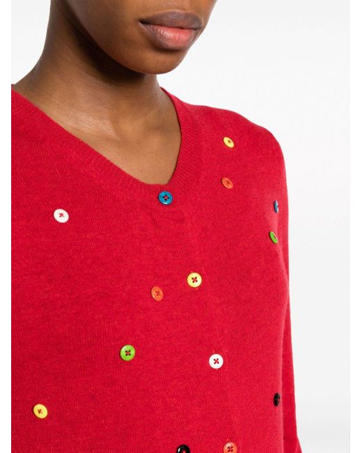 ALESSANDRO ENRIQUEZ Red Button-embellished Wool-blend Cardigan