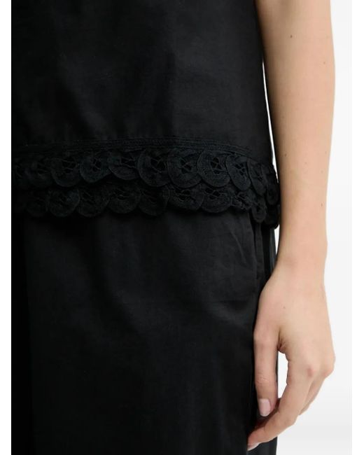By Malene Birger Black Lace-Trimmed Drawstring Top
