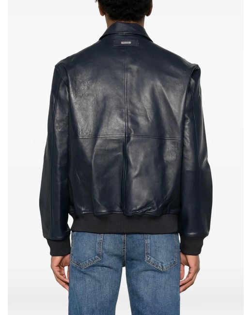 Iceberg Blue Zip-Up Leather Jacket for men