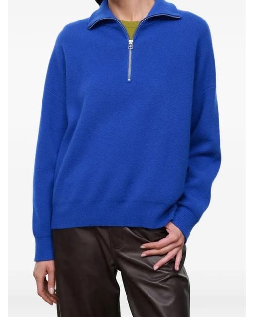 Staud Blue Hudson Quarter-Zip Sweater