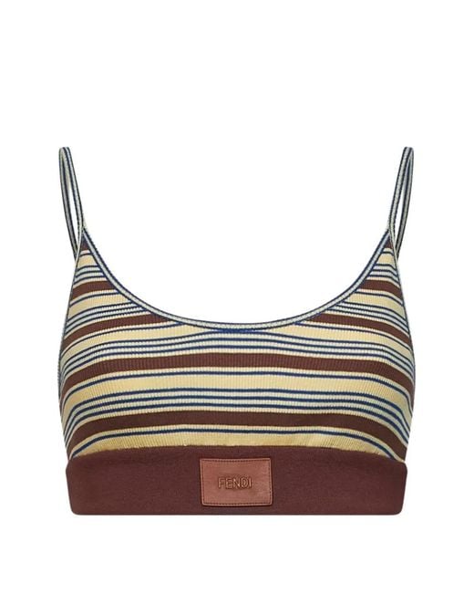 Fendi Gestreepte Geribbelde Top in het Gray