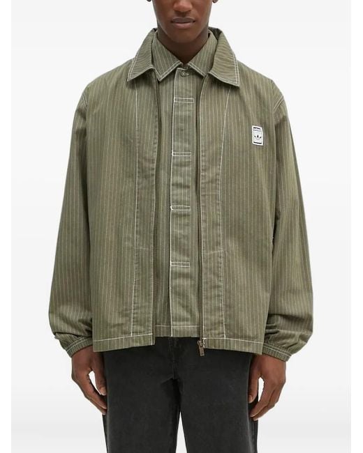 adidas Pinstripe Zip-Up Shirt Jacket in Green for Men | Lyst