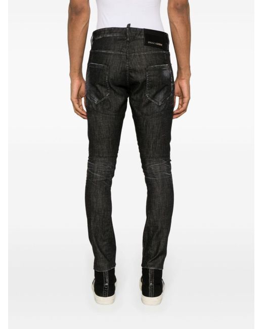 DSquared² Tidy Biker Mid Waist Skinny Jeans Met Logopatch in het Black voor heren