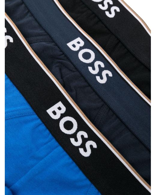 Boss Blue Logo-waistband Cotton Briefs (pack Of Three) for men