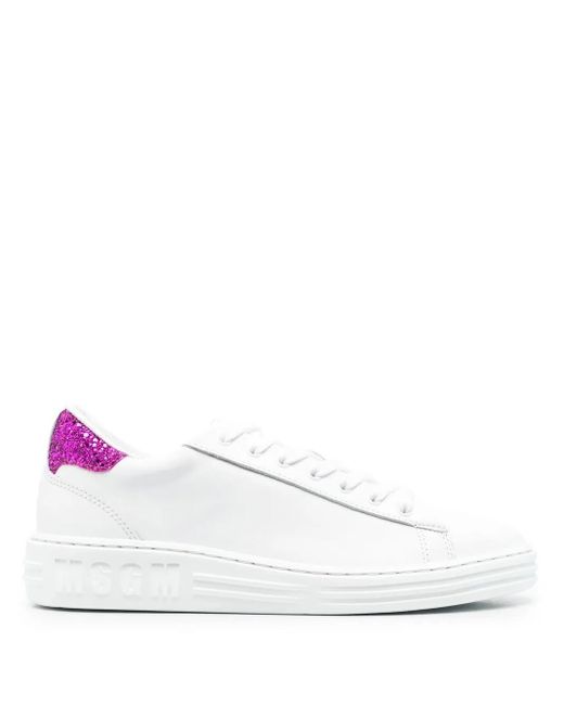 MSGM White Contrast Heel-Counter Leather Sneakers