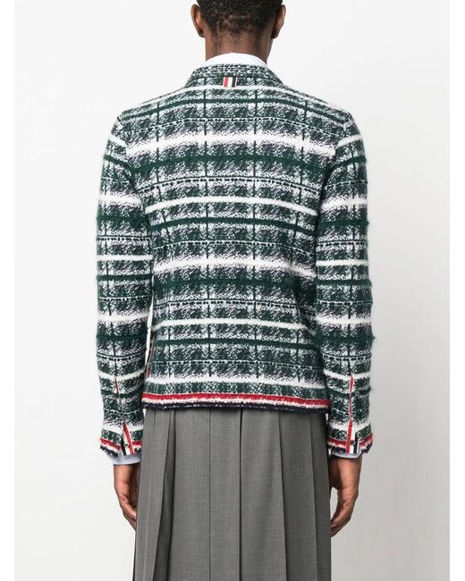 Thom Browne Green Tartan-Check-Pattern Cardigan for men