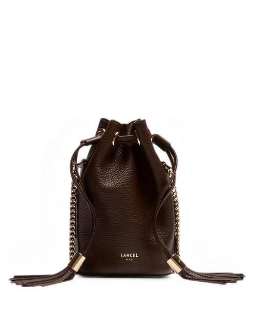 Lancel Brown Tassel-Embellished Chain-Link Bucket Bag