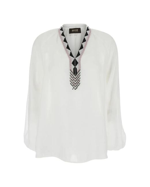 Bazar Deluxe White Beaded V-Neck Blouse