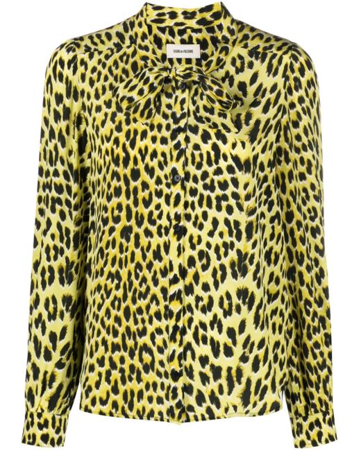 Zadig & Voltaire Green Taos Leopard-Print Silk Shirt