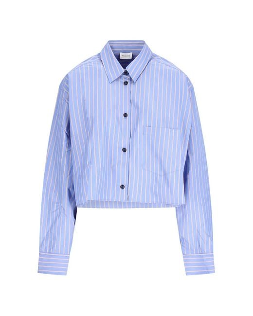 ANDAMANE Blue Georgiana Striped Cropped Shirt